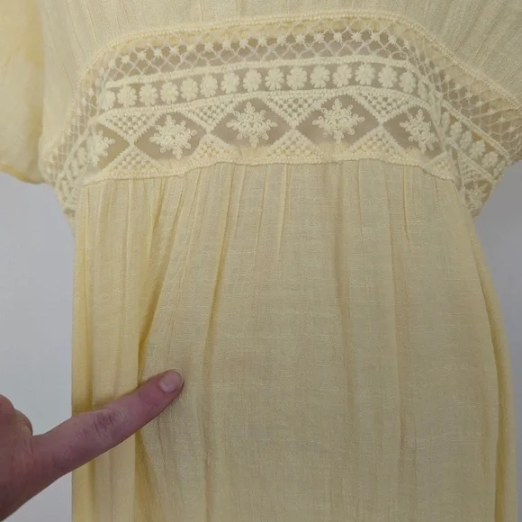 Vintage Butter Yellow Maxi Cardigan Front Ties Sheer Crochet Floor Length - Picture 2 of 10